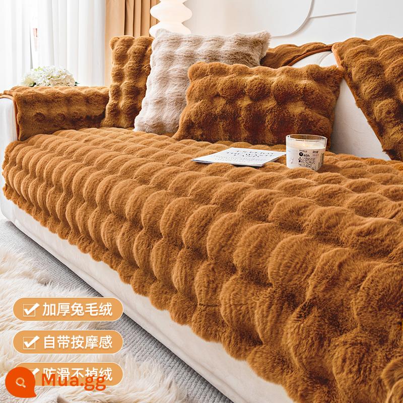 Kem Phong Cách Thỏ Nhung Ghế Sofa Mùa Đông Làm Đặc Thỏ Sang Trọng Phong Cách Mới 2023 Mùa Thu Đông Ghế Sofa Bao Khăn Vải - Lông thỏ sang trọng màu nâu mùa thu