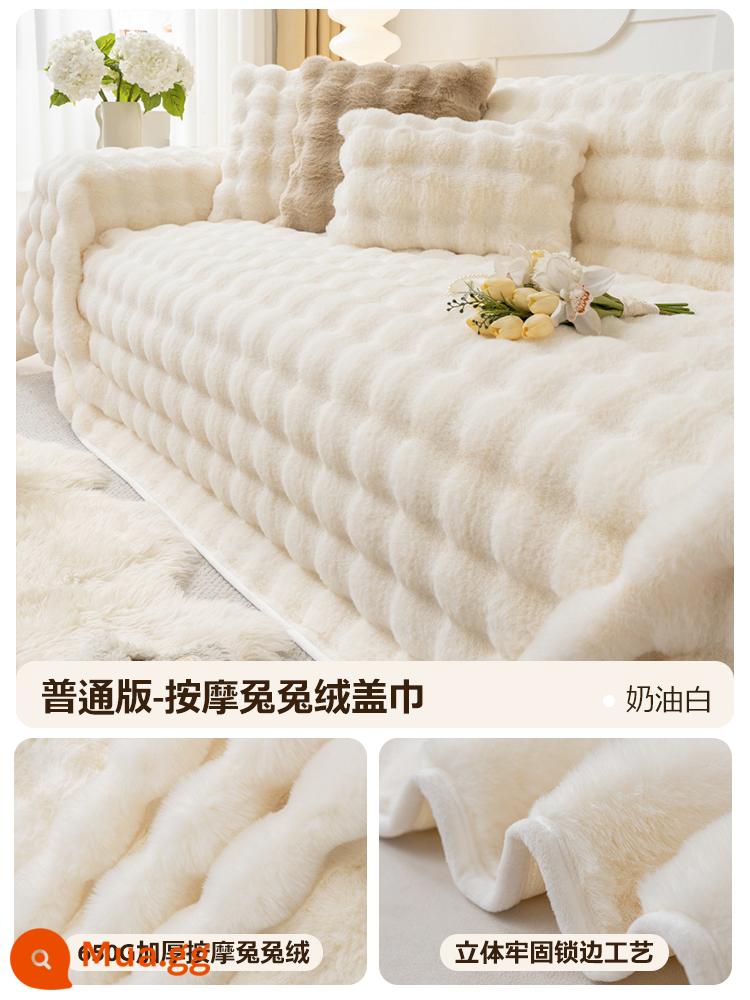 Vỏ sofa nhung thỏ dày mùa đông, vỏ bọc tay vịn cao cấp, vỏ sofa, chăn đệm ghế đa năng trọn gói - Rabbit Plush-Kem trắng [Thông thường 650g Tiết kiệm và Giá cả phải chăng]