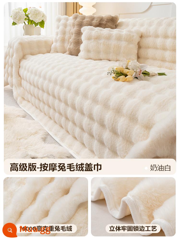 Vỏ sofa nhung thỏ dày mùa đông, vỏ bọc tay vịn cao cấp, vỏ sofa, chăn đệm ghế đa năng trọn gói - Lông Thỏ - Trắng Sữa [Phiên bản cao cấp 1000g Dày]