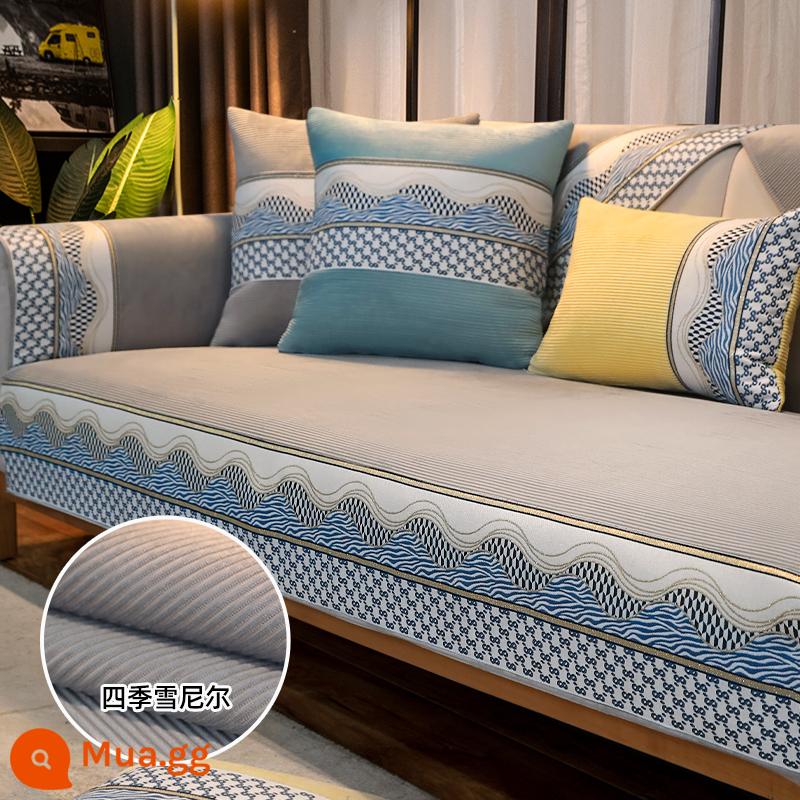 Đệm Sofa Bốn Mùa Đa Năng Đơn Giản Hiện Đại Đệm Đệm Chống Trơn Ghế Sofa Ghế Đệm Đa Năng Bao Vải Lưng Khăn - Màu xám sóng