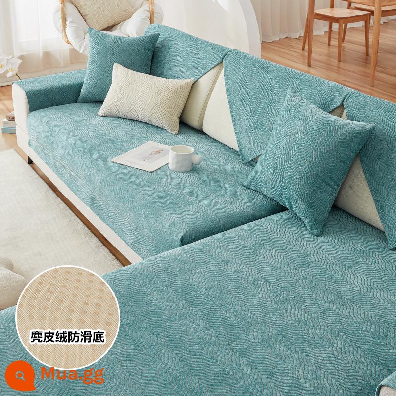 Voan Sofa Đệm Bốn Mùa Đa Năng Chống Trơn Trượt Vải Bọc Ghế Sofa Da 2023 Mới Tùy Chỉnh Đệm Tựa Lưng - Gợn Sóng-Hồ Xanh