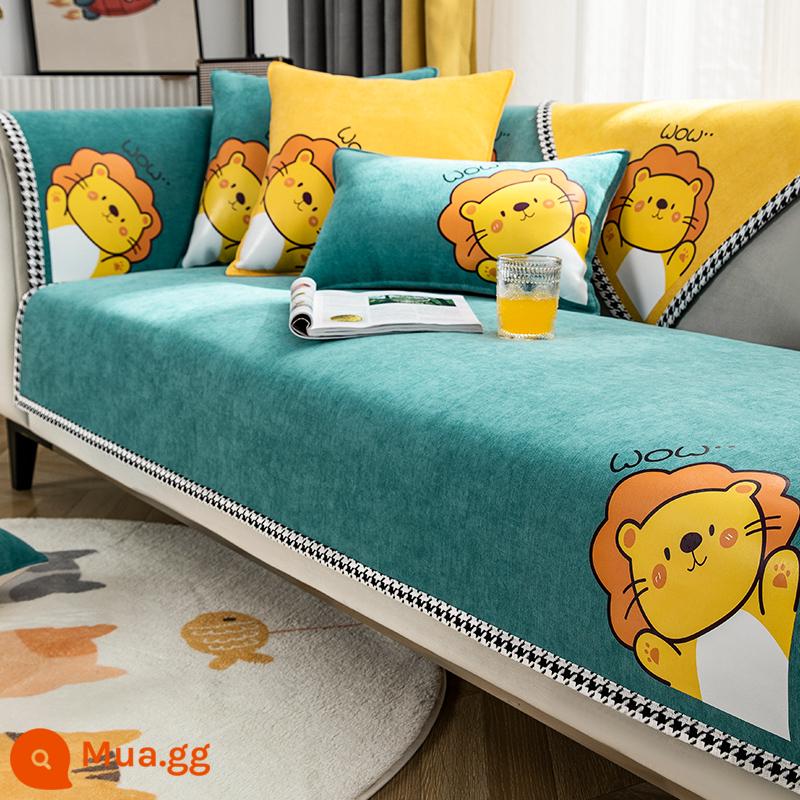 Voan Ghế Sofa Đệm Bốn Mùa Đa Năng 2021 Mới Đơn Giản Hiện Đại Chống Trơn Trượt Ghế Sofa Bọc Ghế Vải Khăn - Sư Tử Nhỏ-Sen Xanh