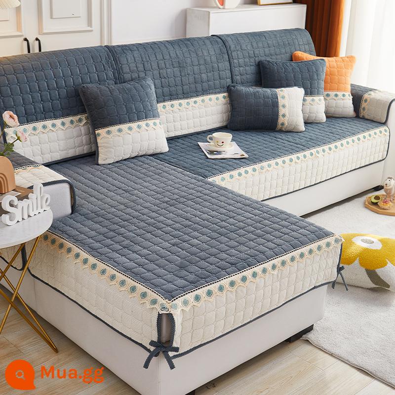 2022 Mới Vải Ren Sofa Đệm Mùa Đông Sang Trọng Đệm Chống Trơn Trượt Đa Năng Đa Năng Ghế Sofa Bao Vải Đệm - Lông đuôi - xám đen