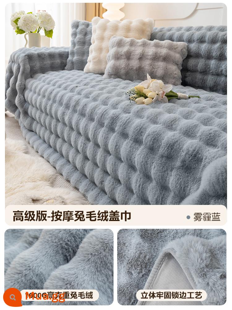 Vỏ sofa nhung thỏ dày mùa đông, vỏ bọc tay vịn cao cấp, vỏ sofa, chăn đệm ghế đa năng trọn gói - Rabbit Plush - Haze Blue [Phiên bản cao cấp 1000g Dày]