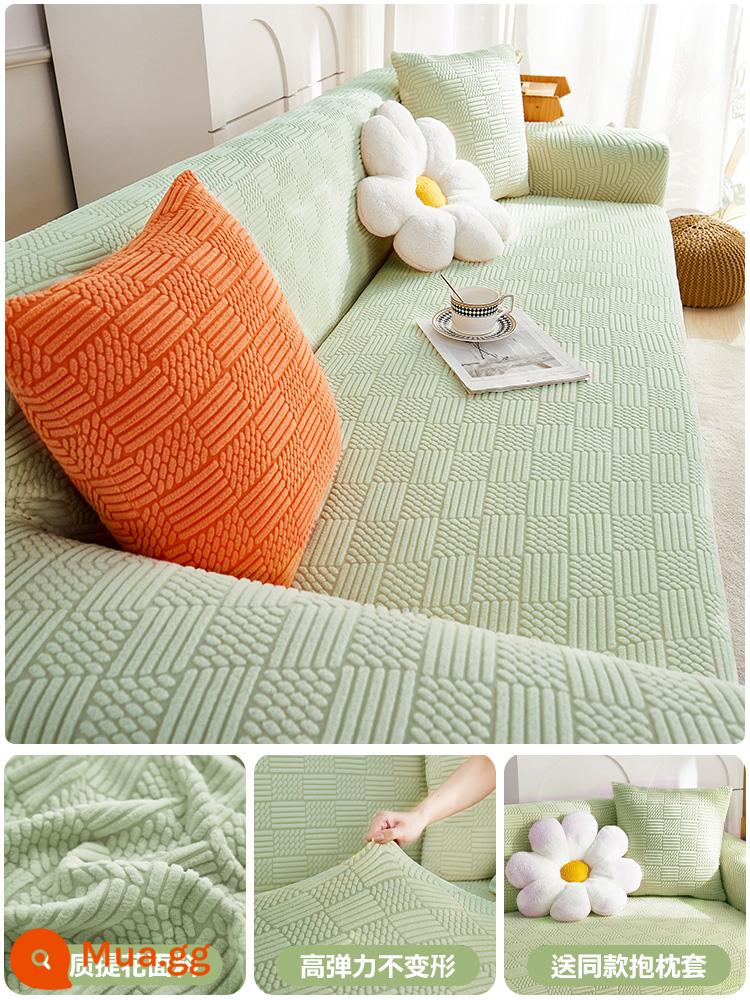 Vỏ bọc ghế sofa đàn hồi bằng nhung Jacquard Vỏ bọc đa năng bao gồm tất cả các loại chống mèo chống trầy xước phổ biến bốn mùa mới 2023 vỏ bọc ghế sofa mùa thu đông - Màu sắc hoa văn-màu xanh ngọc lục bảo