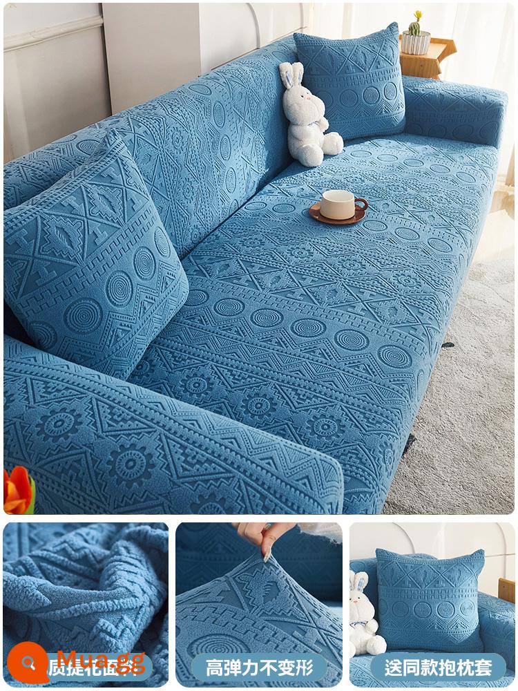 Vỏ bọc ghế sofa đàn hồi bằng nhung Jacquard Vỏ bọc đa năng bao gồm tất cả các loại chống mèo chống trầy xước phổ biến bốn mùa mới 2023 vỏ bọc ghế sofa mùa thu đông - Mia-Hồ Xanh