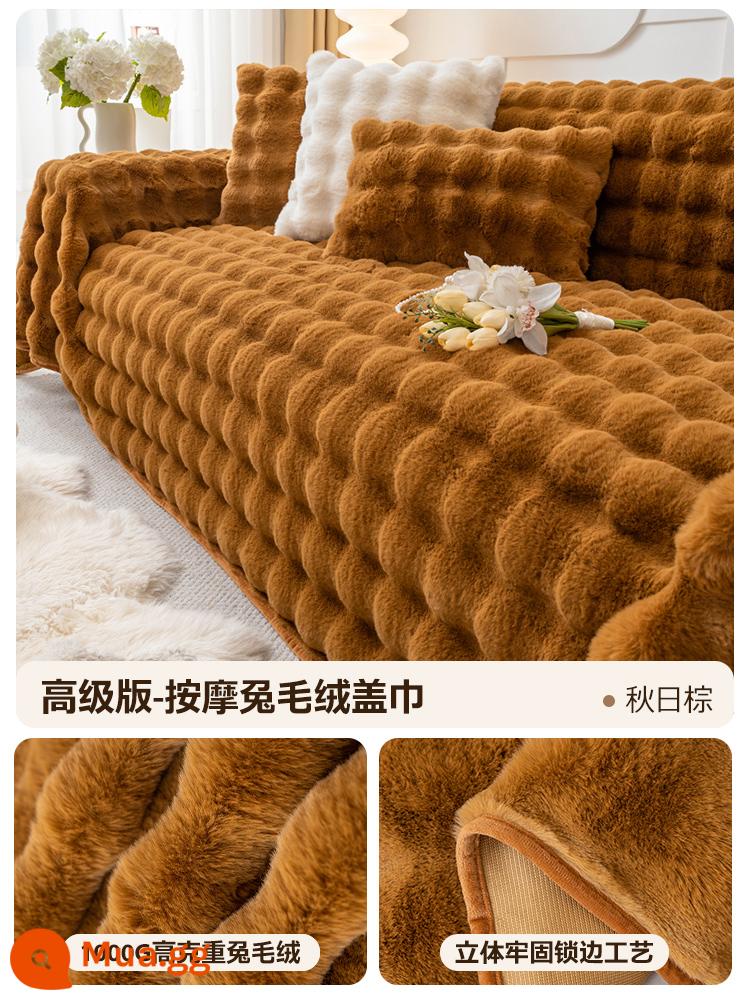 Vỏ sofa nhung thỏ dày mùa đông, vỏ bọc tay vịn cao cấp, vỏ sofa, chăn đệm ghế đa năng trọn gói - Rabbit Plush-Autumn Brown [Phiên bản cao cấp 1000g Dày]