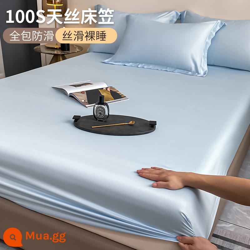 100 Tencel Trang Bị Ga Một Mảnh Mùa Hè Khỏa Thân Ngủ Lụa Băng Bộ Ba Món Nệm Nệm Bộ Ga Giường Trọn Gói - Baby Blue