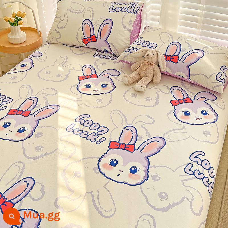 Hoạt Hình 100 Tấm Cotton Một Mảnh Ký Túc Xá Trẻ Em Đơn Đôi Chăn Đơn Học Sinh Cậu Bé Áo Gối Ba Bộ - tai thỏ