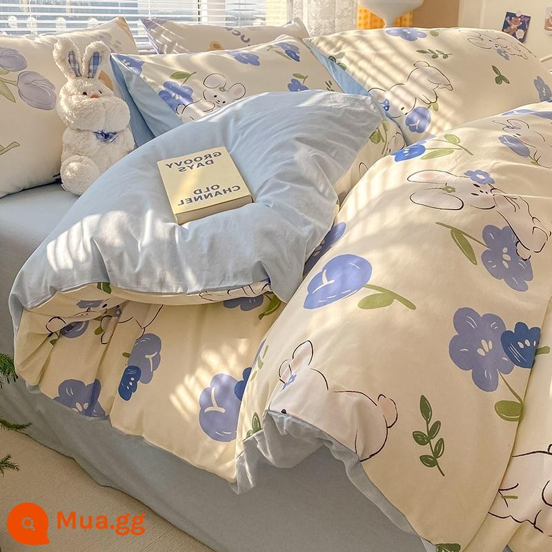 Ins nhỏ cotton tươi giường 4 món cotton 100 chăn ga gối đệm ký túc xá 3 mảnh giường cổ tích vỏ chăn trang bị tấm - Cuộc phiêu lưu của thỏ