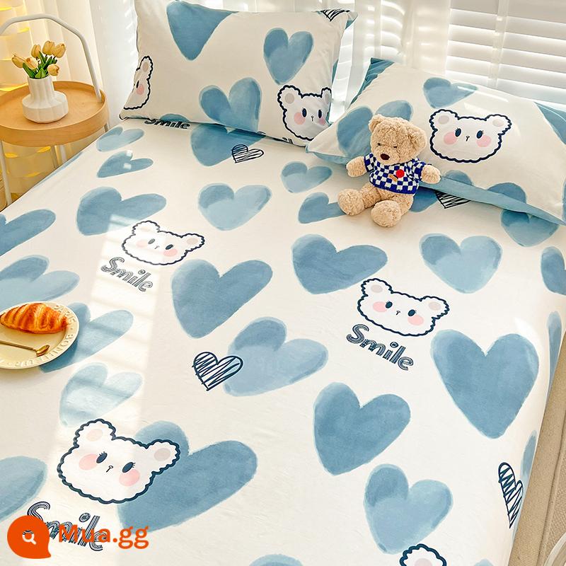 Hoạt Hình 100 Tấm Cotton Một Mảnh Ký Túc Xá Trẻ Em Đơn Đôi Chăn Đơn Học Sinh Cậu Bé Áo Gối Ba Bộ - Gấu Bobo