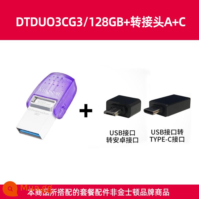 Kingston128g Đĩa U dung lượng lớn tốc độ cao USB mini dành cho sinh viên Ổ đĩa flash TypeC điện thoại di động máy tính ô tô kim loại sử dụng kép - Bộ chuyển đổi DTDUO3CG3/128G+ (cổng USB + cổng C)