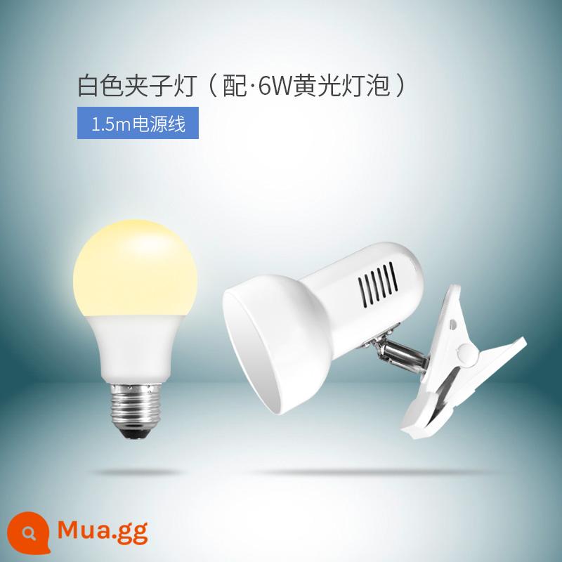 Cắm đơn giản phòng ngủ đầu giường kẹp đèn LED để bàn phòng ngủ bảo vệ mắt ký túc xá bàn học sinh trẻ em đèn kẹp tóc - Màu trắng (với ánh sáng ấm áp 6W và bóng đèn LED không nhấp nháy)