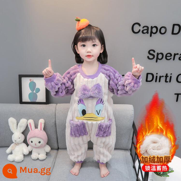 Cô gái phiên bản Hàn Quốc của Pyjamas Winter Pyjama Baby Plus Velvet dày trẻ em Áo khoác trẻ em - Màu tím