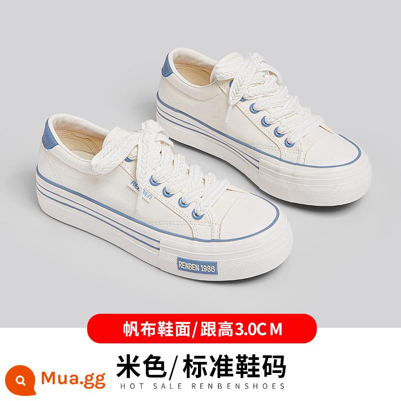 Renben Retro Giày Nữ Thể Thao Mùa Xuân Giày Sneaker Mới 2023 Buộc Dây Cổ Thấp Nữ Chính Thức Hàng Đầu - Be