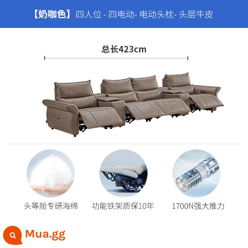 Chivas hạng nhất Ý nhẹ sang trọng sofa da điện phòng khách rạp hát tại nhà sofa phòng nghe nhìn 30025 - Màu cà phê sữa- [không dựa vào tường] bốn chỗ ngồi điện + bàn đựng đồ*Giao hàng 2-15 ngày