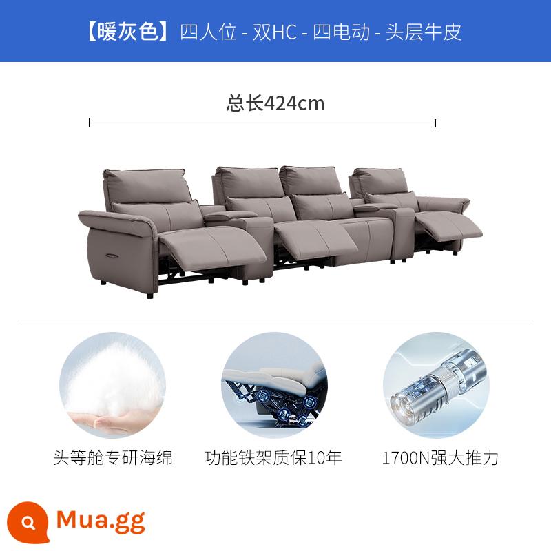 Chivas hạng nhất Ý nhẹ sang trọng sofa da điện phòng khách rạp hát tại nhà sofa phòng nghe nhìn 30025 - Màu xám ấm áp-bốn chỗ-bốn điện + bàn đựng đồ*Giao hàng 2-30 ngày