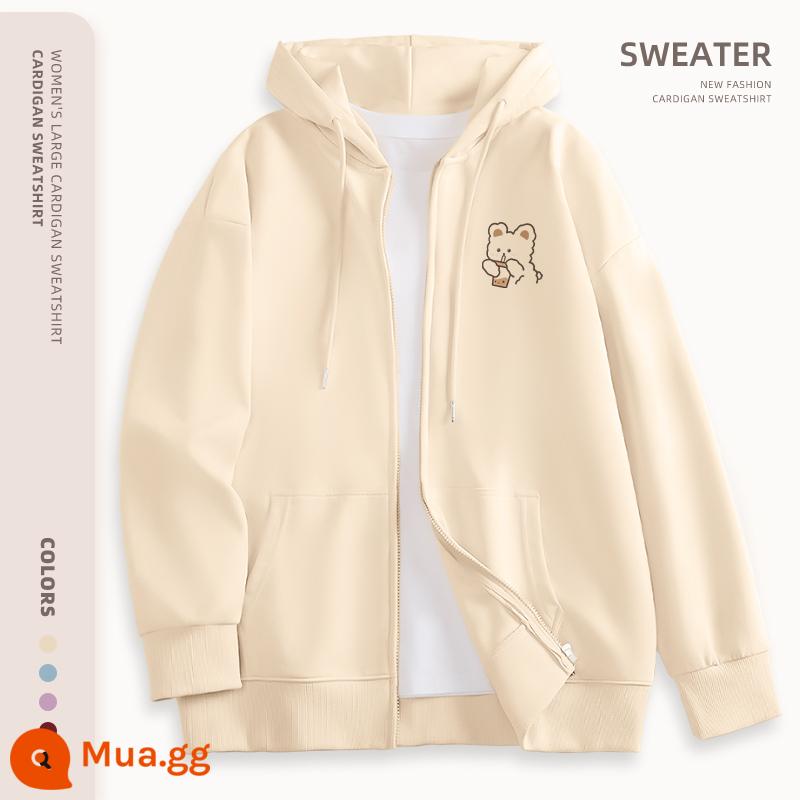 Jeanswest Áo Có Mũ Áo Khoác Nữ Xuân Thu 2023 Mới Size Lớn Nữ Sơn Đông Jimo Dây Kéo Cardigan PC - [Phong Cách Xuân Thu 330g Tơ Sữa] Trắng Sữa (z Nhãn Ngực Thỏ Trà Ngọt)