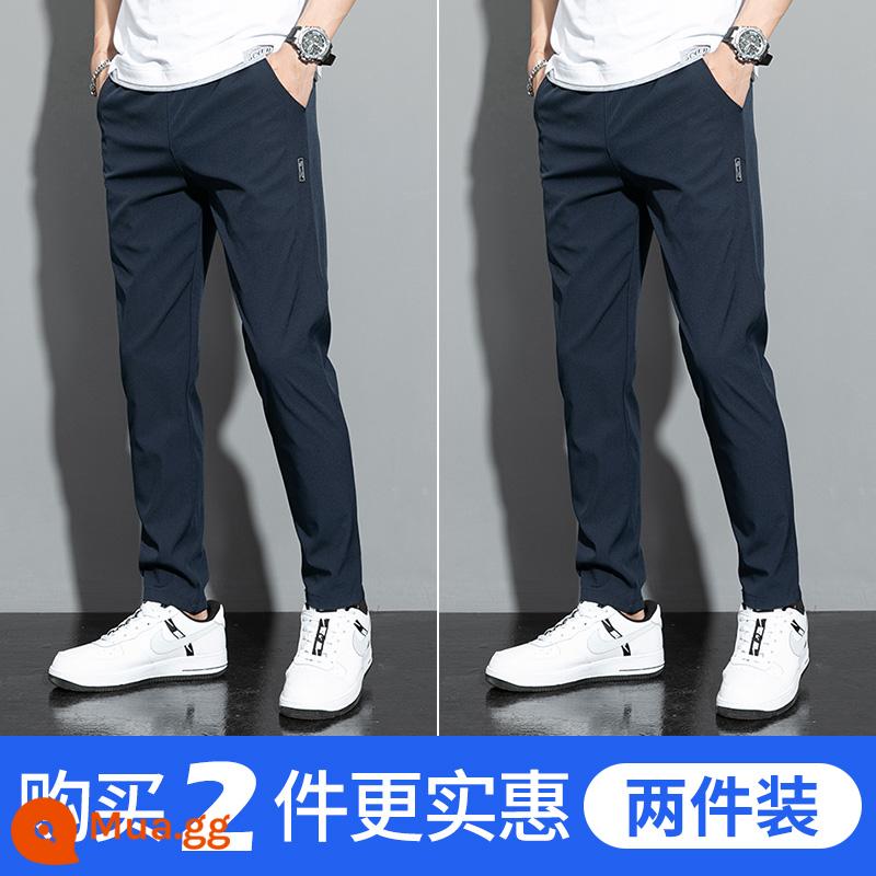 Jeanswest Mùa Hè Băng Lụa Mỏng Quần Âu Nam Nine Fen Triều Thương Hiệu Mùa Hè Rời Thẳng Quần Dài Thể Thao Nam - 8022 xanh đậm (lụa băng) + 8022 xanh đậm (lụa băng)