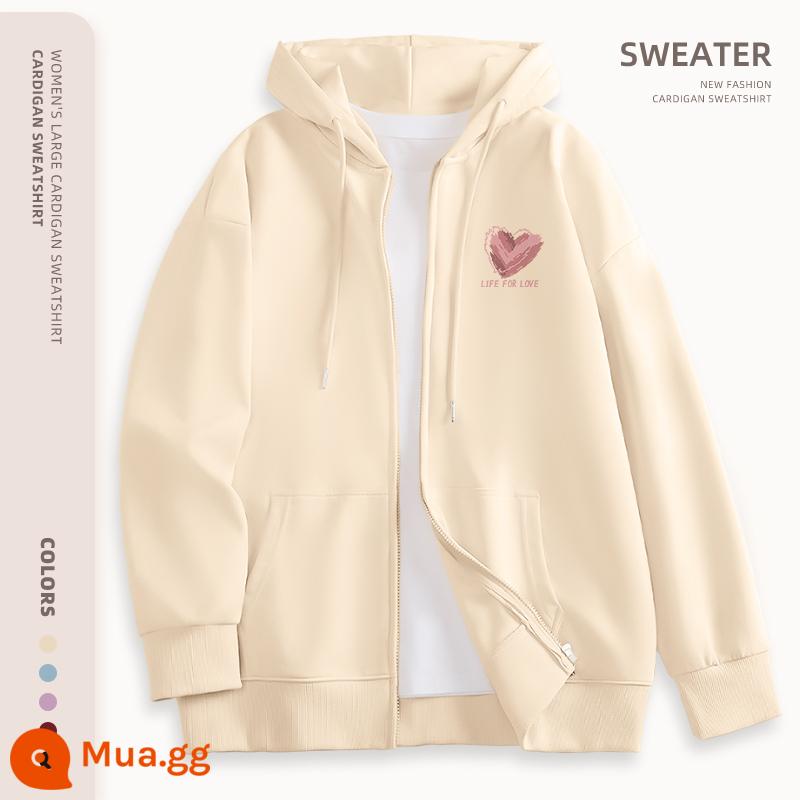 Jeanswest Áo Có Mũ Áo Khoác Nữ Xuân Thu 2023 Mới Size Lớn Nữ Sơn Đông Jimo Dây Kéo Cardigan PC - [Phong Cách Xuân Thu 330g Tơ Sữa] Trắng Sữa (Nhãn Rương Tình Yêu Lộn Xộn)