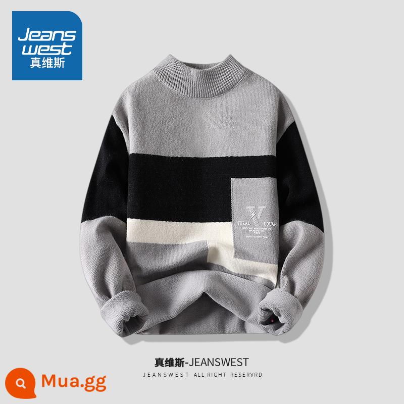 Jeanswest áo len nam mùa thu đông Plus nhung dày ấm giữa cổ cao thanh niên đáy áo sơ mi quần áo mùa đông - 6662 màu xám