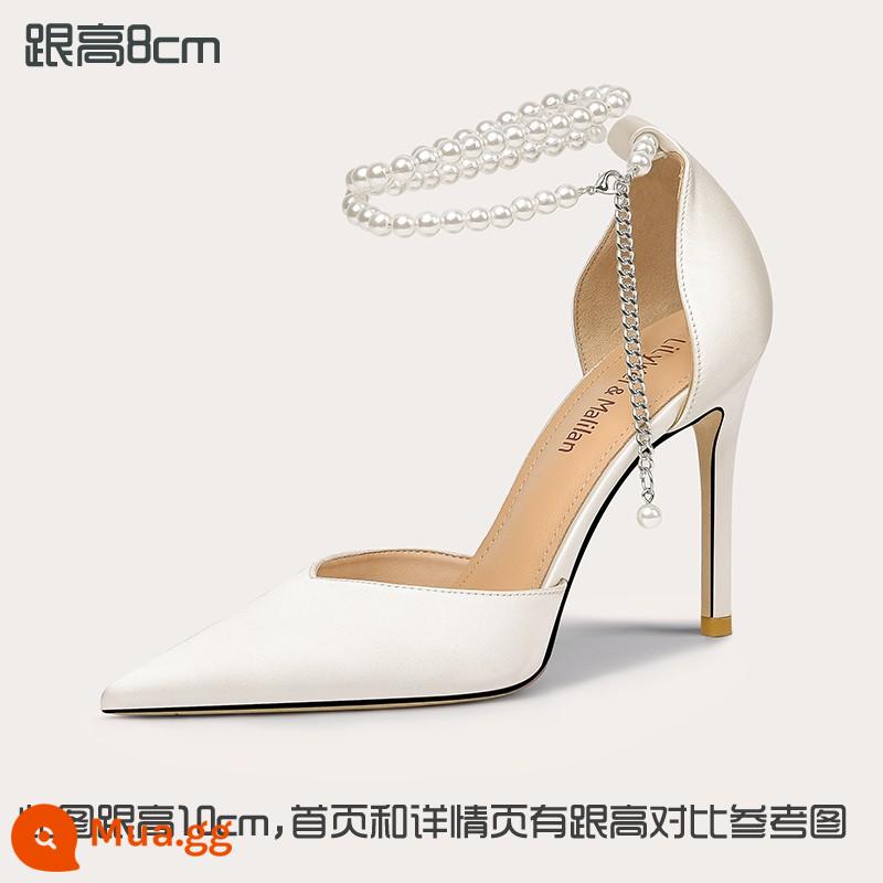 Lily Wei2023 giày cao gót ngọc trai mùa hè size lớn 40-43 gót đẹp 41 xăng đan nữ size nhỏ 313233 Baotou - Trắng [cao gót 8cm]