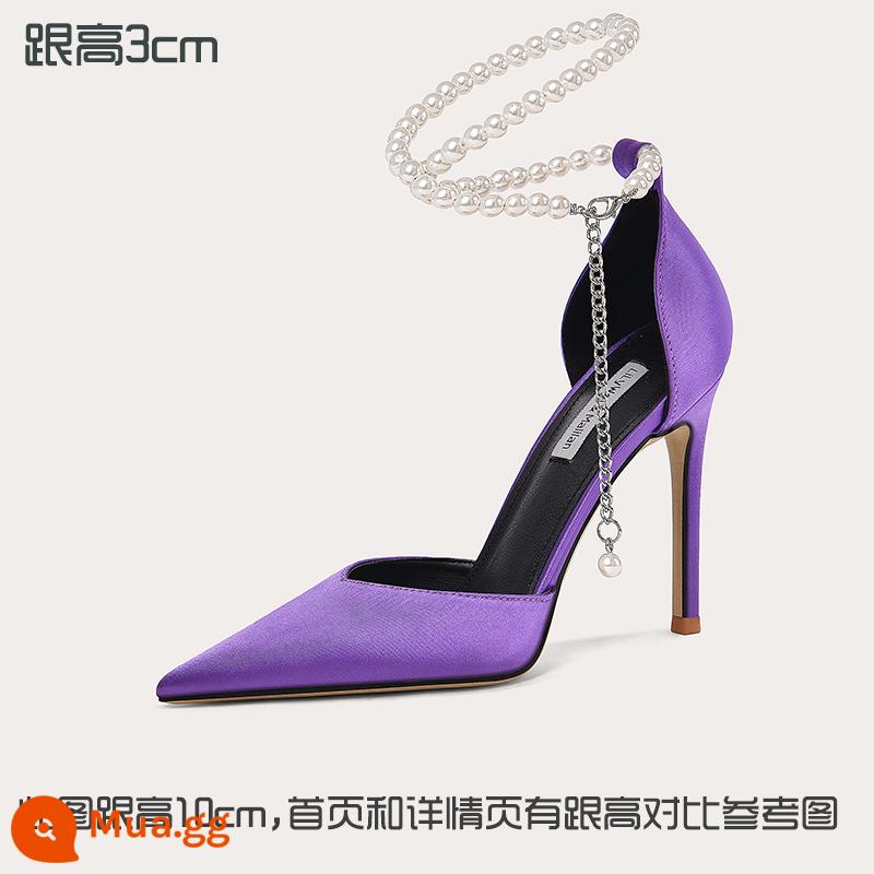 Lily Wei2023 giày cao gót ngọc trai mùa hè size lớn 40-43 gót đẹp 41 xăng đan nữ size nhỏ 313233 Baotou - Tím [cao gót 3cm]