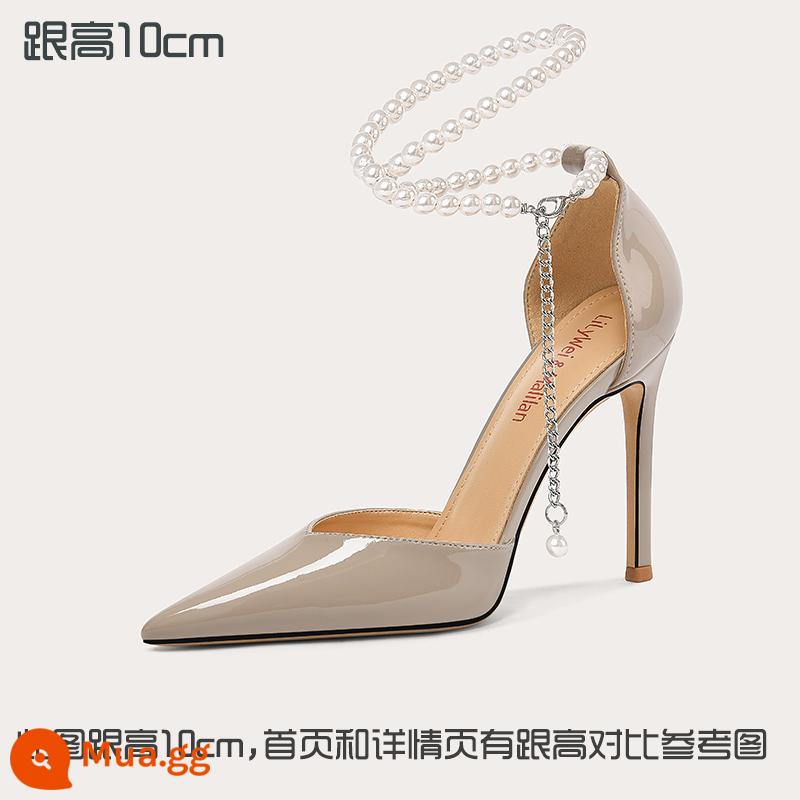 Lily Wei2023 giày cao gót ngọc trai mùa hè size lớn 40-43 gót đẹp 41 xăng đan nữ size nhỏ 313233 Baotou - Xám [cao gót 10cm]