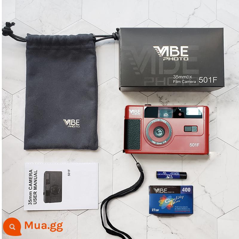 【Đức】Máy ảnh phim cổ điển VIBE 501F Máy đánh lừa phim 135 với đèn flash không dùng một lần - Số lượng giới hạn đỏ + pin + 27 miếng phim VIBE400