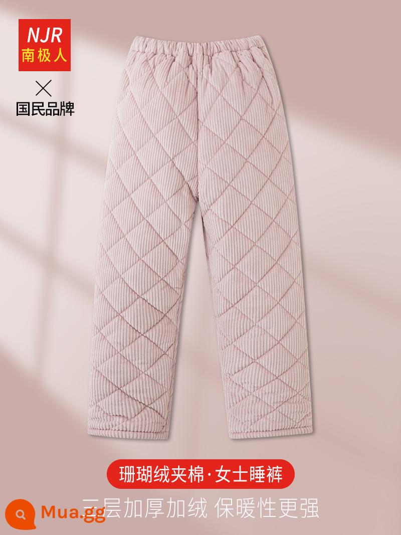 Quần cotton ba người ở Nam Cực Phụ nữ Velvet mùa đông cộng với quần cotton nhà dày có kích thước lớn bên ngoài mặc - AL007