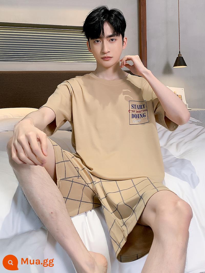 Bộ đồ ngủ Nanjiren nam cotton mùa hè mỏng quần short ngắn tay phù hợp với phim hoạt hình nam cỡ lớn có thể mặc bên ngoài quần áo ở nhà - LF96014