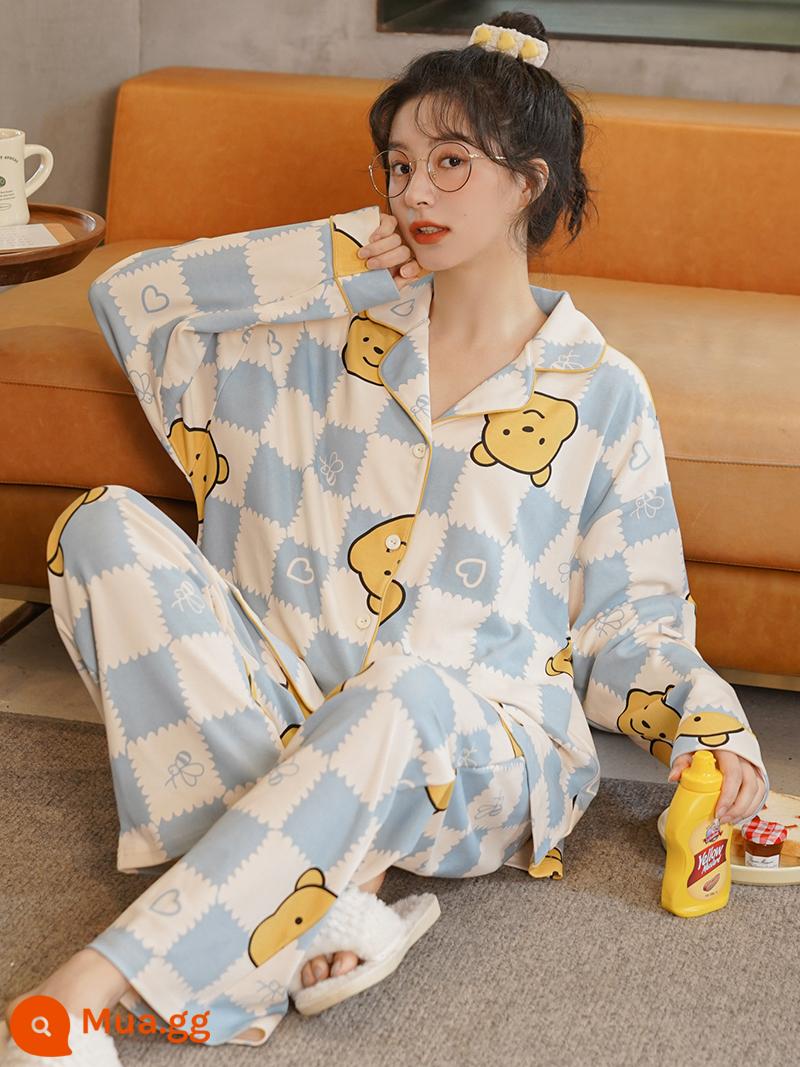 Bộ đồ ngủ Nanjiren của phụ nữ mùa xuân và mùa thu cotton nguyên chất dài tay lưới gió đỏ phục vụ tại nhà cotton mùa thu đông 2023 bộ đồ mới - LF6312