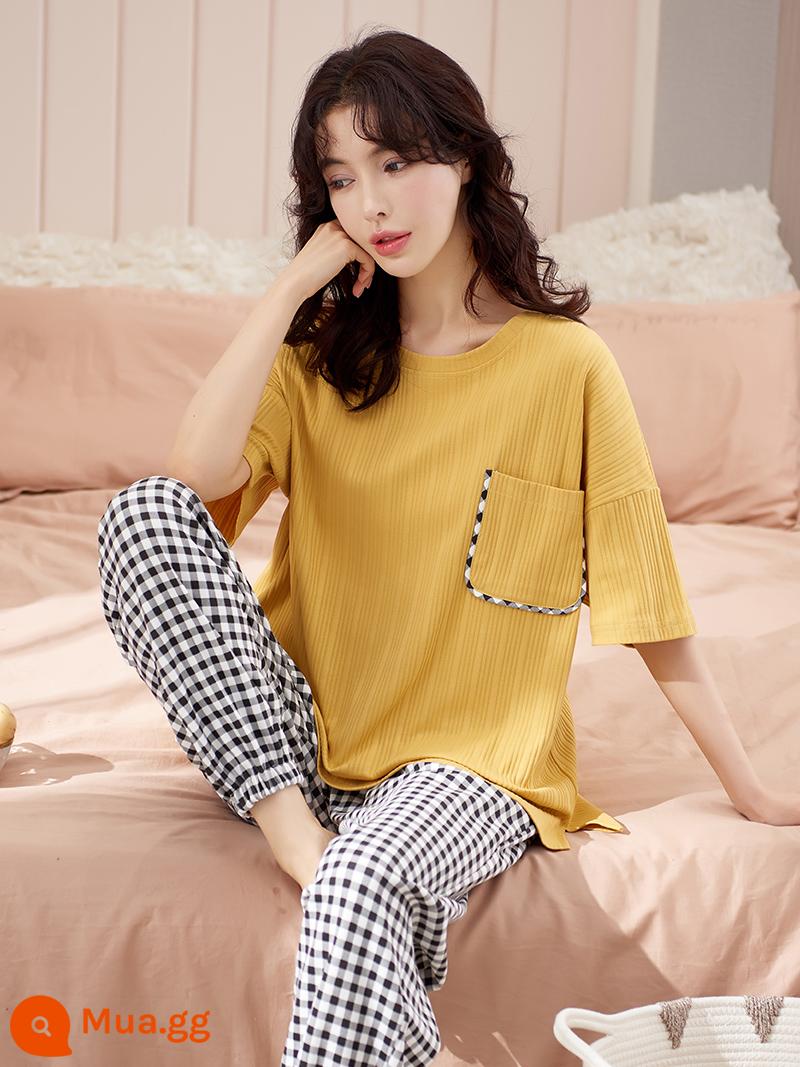 Nanjiren quần dài tay ngắn Bộ đồ ngủ cotton mùa hè nữ 2023 mới kích thước lớn quần áo mặc nhà mùa xuân và mùa thu cho nữ - PK7215