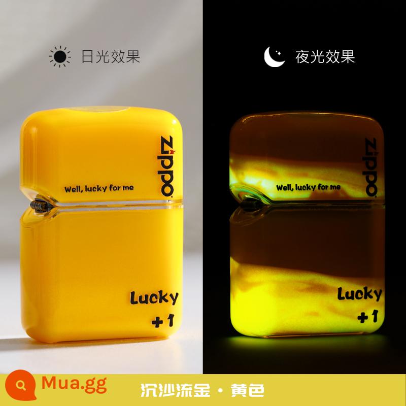 Bật lửa zippo chính hãng cát lún dạ quang sáng tạo vỏ trong suốt chống gió dầu hỏa quà tặng chính hãng cho bạn trai zp - Vàng - Cát lún phát sáng - [Mẫu đơn]