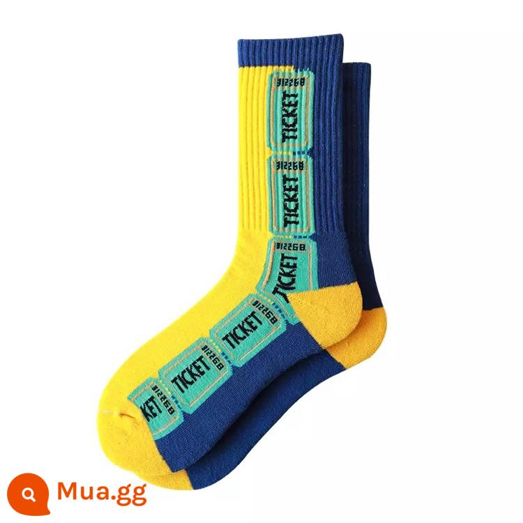 Dòng sản phẩm tất bông có hoa văn CrazySocks tất thể thao tất cả các trận đấu theo xu hướng đường phố tất ống giữa dành cho nam và nữ - Chữ màu vàng và màu xanh