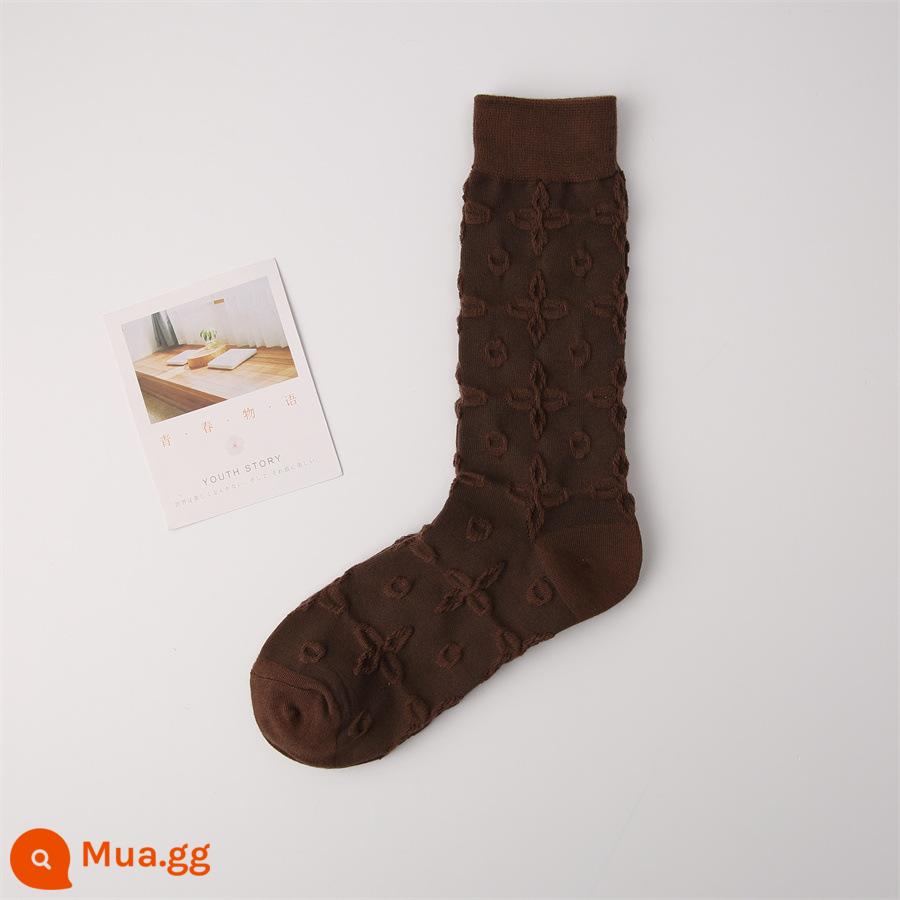 Vớ CrazySox mùa xuân và mùa hè của phụ nữ màu xanh lá cây thủy triều vớ giữa ống ba chiều hoa văn đậm hoa văn chéo vớ bong bóng - Màu nâu