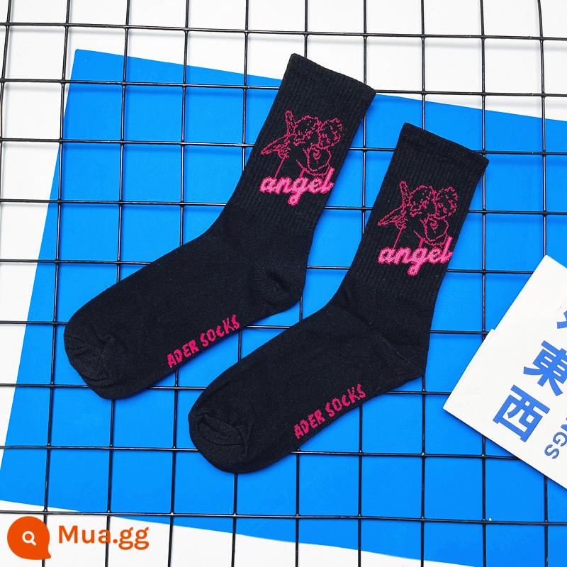 CrazySox triều thương hiệu tất ADER thiên thần tất ống dành cho nam và nữ chữ cái đơn giản thể thao xu hướng thường ngày tất - Thiên thần đen