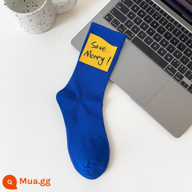 CrazySox thể thao mát mẻ cô gái đường phố cao Nhật Bản nhãn vải giữa ống vớ thể thao ins hợp thời trang đường phố ván trượt vớ bông - Nhãn màu vàng trên nền xanh