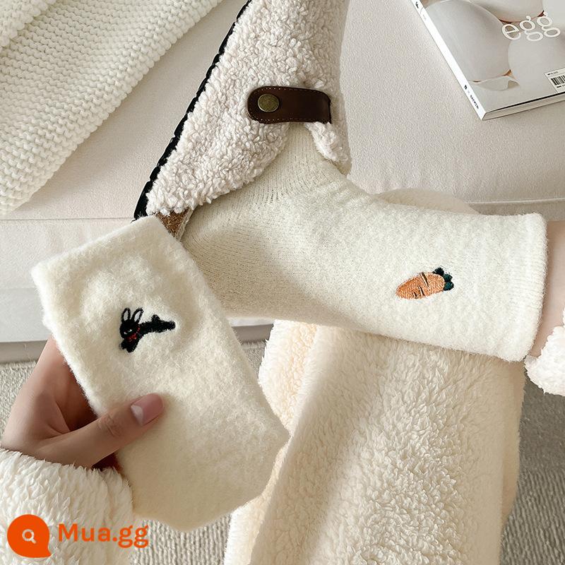 CrazySox nhung Úc nữ mùa thu đông nhung san hô Plus nhung dày ấm cashmere sang trọng giam cầm chăm sóc - Thỏ trắng gạo