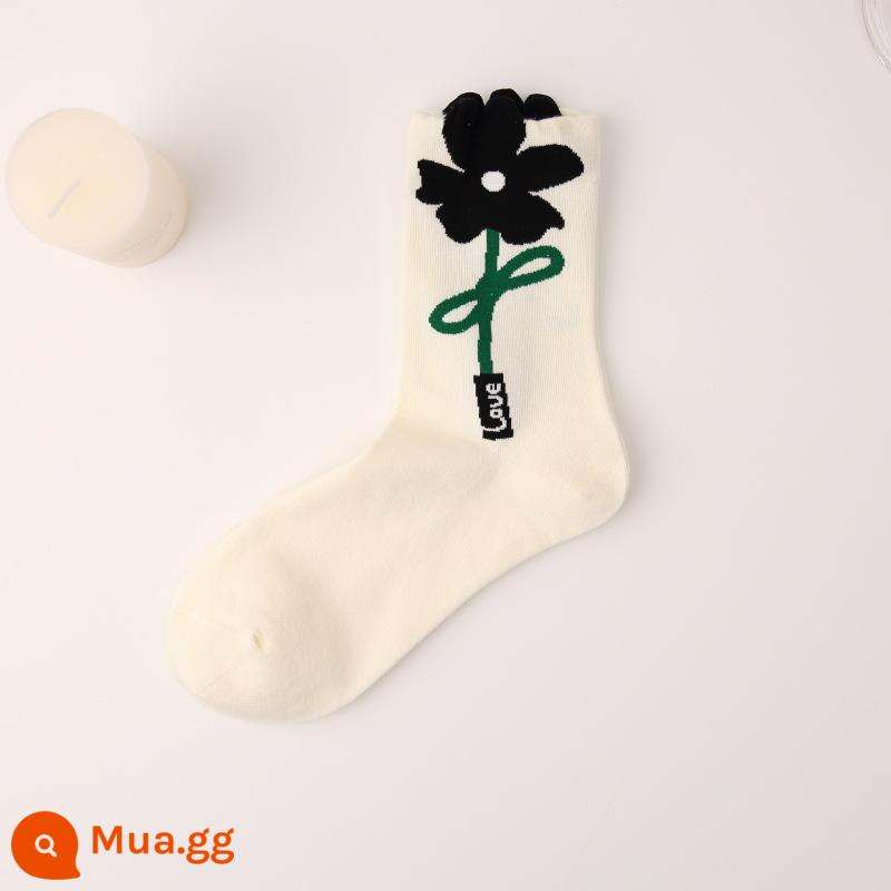 CrazySox Tất Nữ Ban Đầu Ins Xu Hướng Vừa Ống Tất Nơ Ba Chiều Hoa Đôi Tất Cotton Cờ Thỏ - Hoa lớn có nơ trên nền trắng