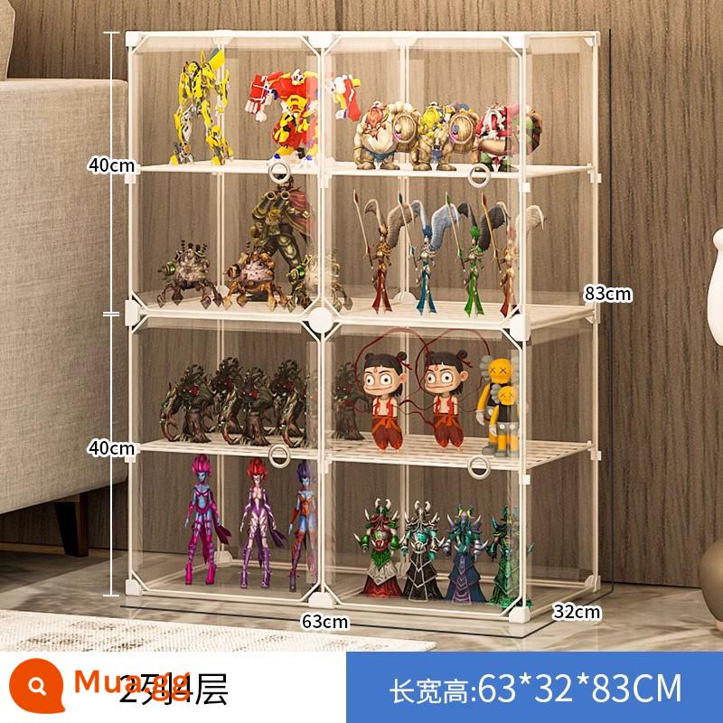 Mô Hình Lego Tủ Trưng Bày Hộp Bảo Quản Giả Kính Acrylic Trong Suốt Trang Trí Mô Hình Tủ Đồ Chơi Tủ Đỡ - [Lưới sắt chịu lực] 2 hàng 4 lớp ☛ Cửa panel siêu trong - chiều cao sàn 20-40cm