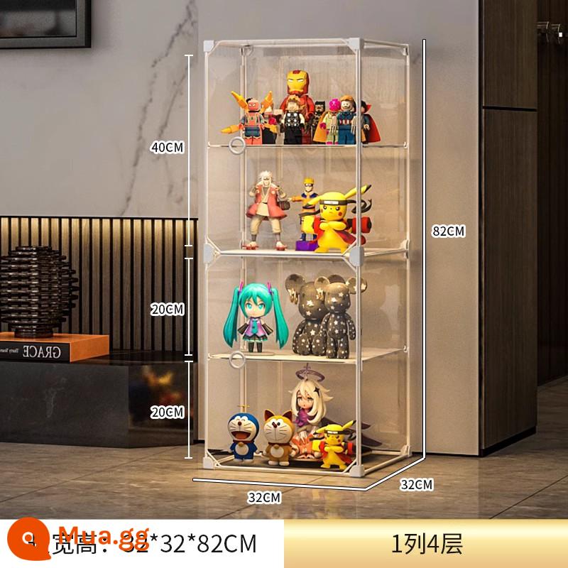 Mô Hình Lego Tủ Trưng Bày Hộp Bảo Quản Giả Kính Acrylic Trong Suốt Trang Trí Mô Hình Tủ Đồ Chơi Tủ Đỡ - [Lưới sắt chịu lực] 1 dãy 4 lớp ☛ Cửa panel siêu trong - chiều cao sàn 20-40cm