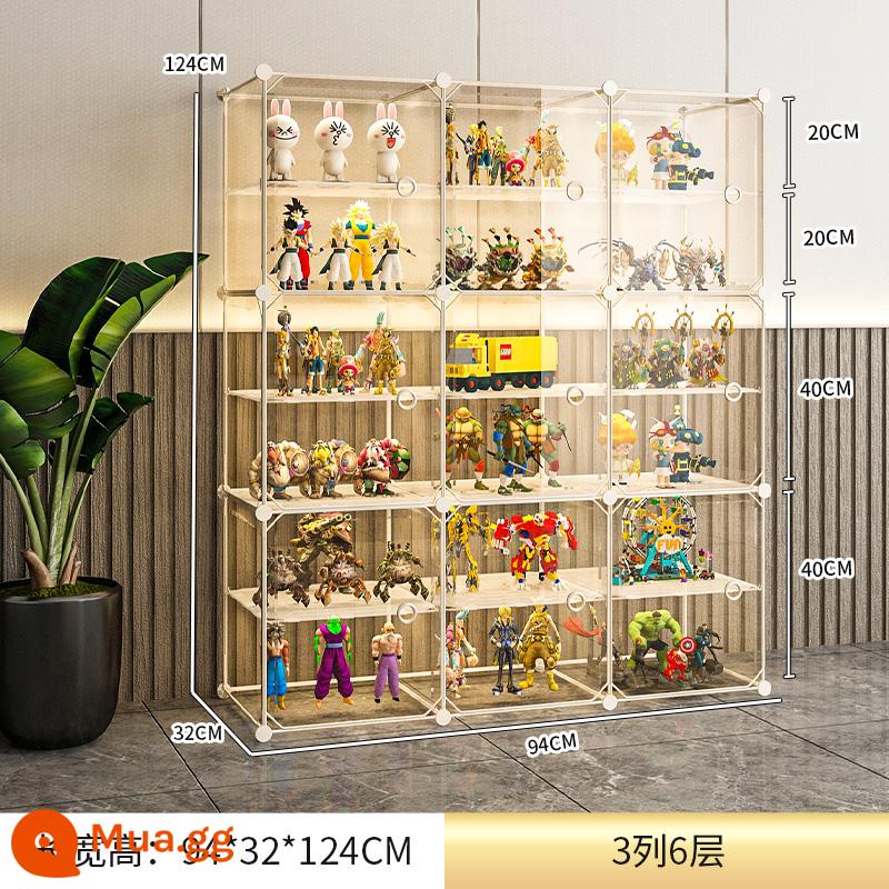 Mô Hình Lego Tủ Trưng Bày Hộp Bảo Quản Giả Kính Acrylic Trong Suốt Trang Trí Mô Hình Tủ Đồ Chơi Tủ Đỡ - [Nâng cấp lên thế hệ thứ 2] 3 cột 6 lớp ☛Tấm cửa siêu trong suốt