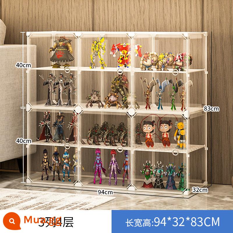 Mô Hình Lego Tủ Trưng Bày Hộp Bảo Quản Giả Kính Acrylic Trong Suốt Trang Trí Mô Hình Tủ Đồ Chơi Tủ Đỡ - [Lưới sắt chịu lực] 3 hàng 4 lớp ☛ Cửa panel siêu trong - chiều cao sàn 20-40cm