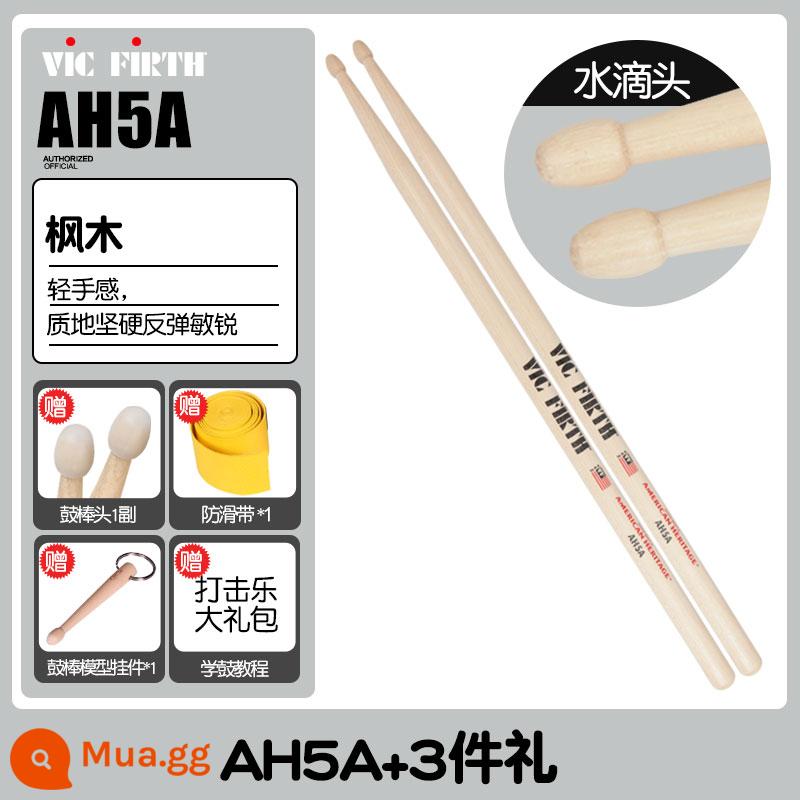 Cần trống Vic Firth do Mỹ sản xuất 5A 7A 5B gỗ óc chó phong trống jazz chữ ký búa dùi trống VF - AH5A+3 món quà