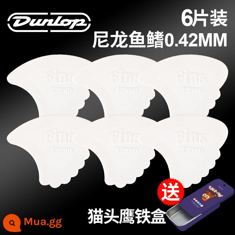 Chính hãng Dunlop Đàn guitar tiêu chuẩn Dunlop Nylon nylon chống trượt lò xo đàn babaklite bakelite - [6 cái] Vây cá mập 0.42mm + hộp sắt