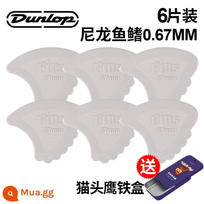 Chính hãng Dunlop Đàn guitar tiêu chuẩn Dunlop Nylon nylon chống trượt lò xo đàn babaklite bakelite - [6 cái] Vây cá mập 0.67mm + hộp sắt