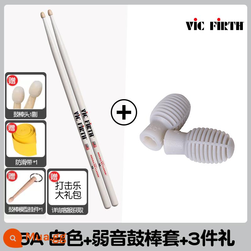 Cần trống Vic Firth do Mỹ sản xuất 5A 7A 5B gỗ óc chó phong trống jazz chữ ký búa dùi trống VF - Bộ dùi trống + câm 5A màu trắng