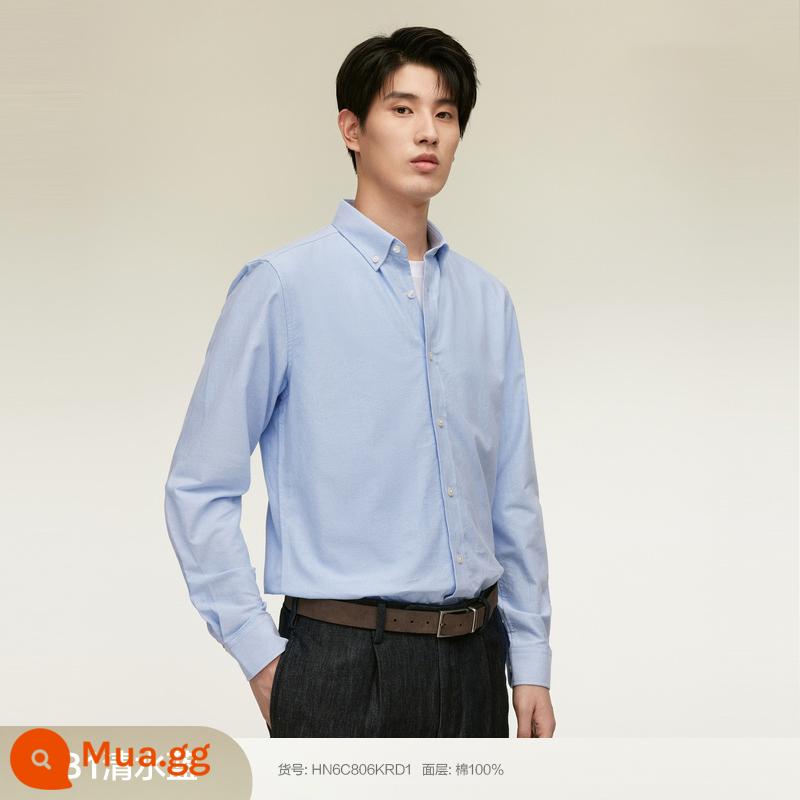 [100% Cotton] Áo Sơ Mi Đậu Đỏ Nam Dài Tay Mùa Xuân Mới Phong Cách Doanh Nhân Sọc Oxford Áo Sơ Mi Trắng - B1 nước trong xanh phong cách suối