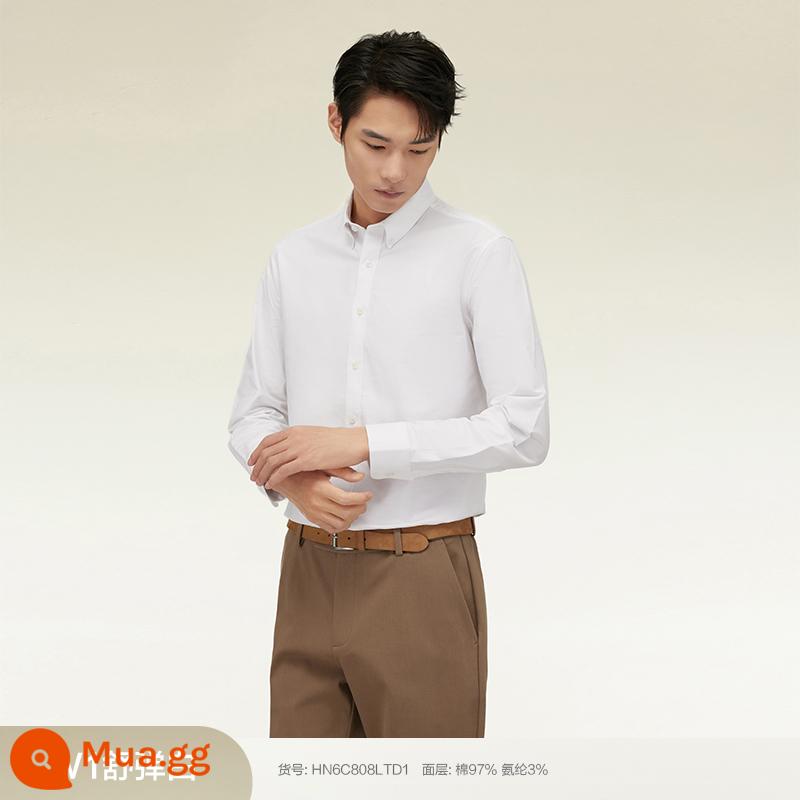 [100% Cotton] Áo Sơ Mi Đậu Đỏ Nam Dài Tay Mùa Xuân Mới Phong Cách Doanh Nhân Sọc Oxford Áo Sơ Mi Trắng - W1 Spring Style-Shu Cotton thun trắng